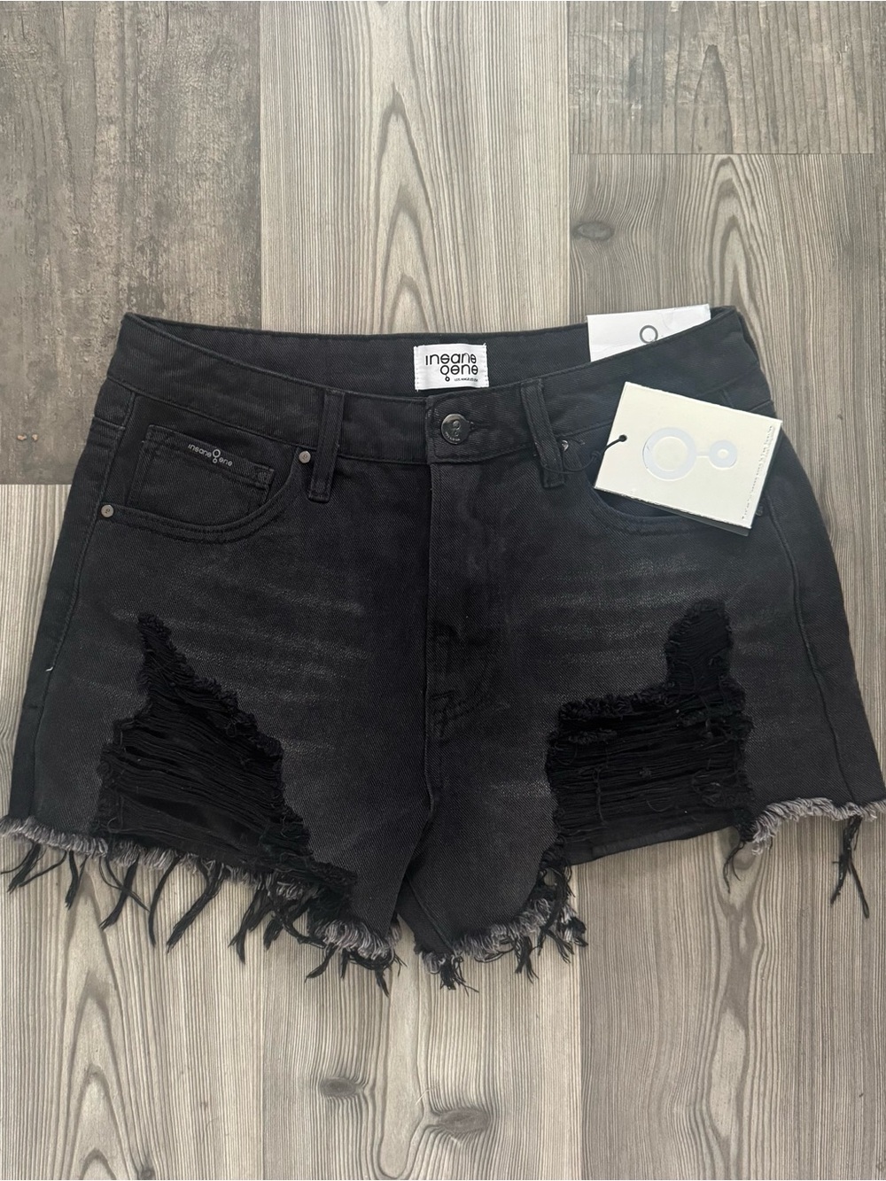 Insane Gene Black Distressed High-Rise Denim Shorts